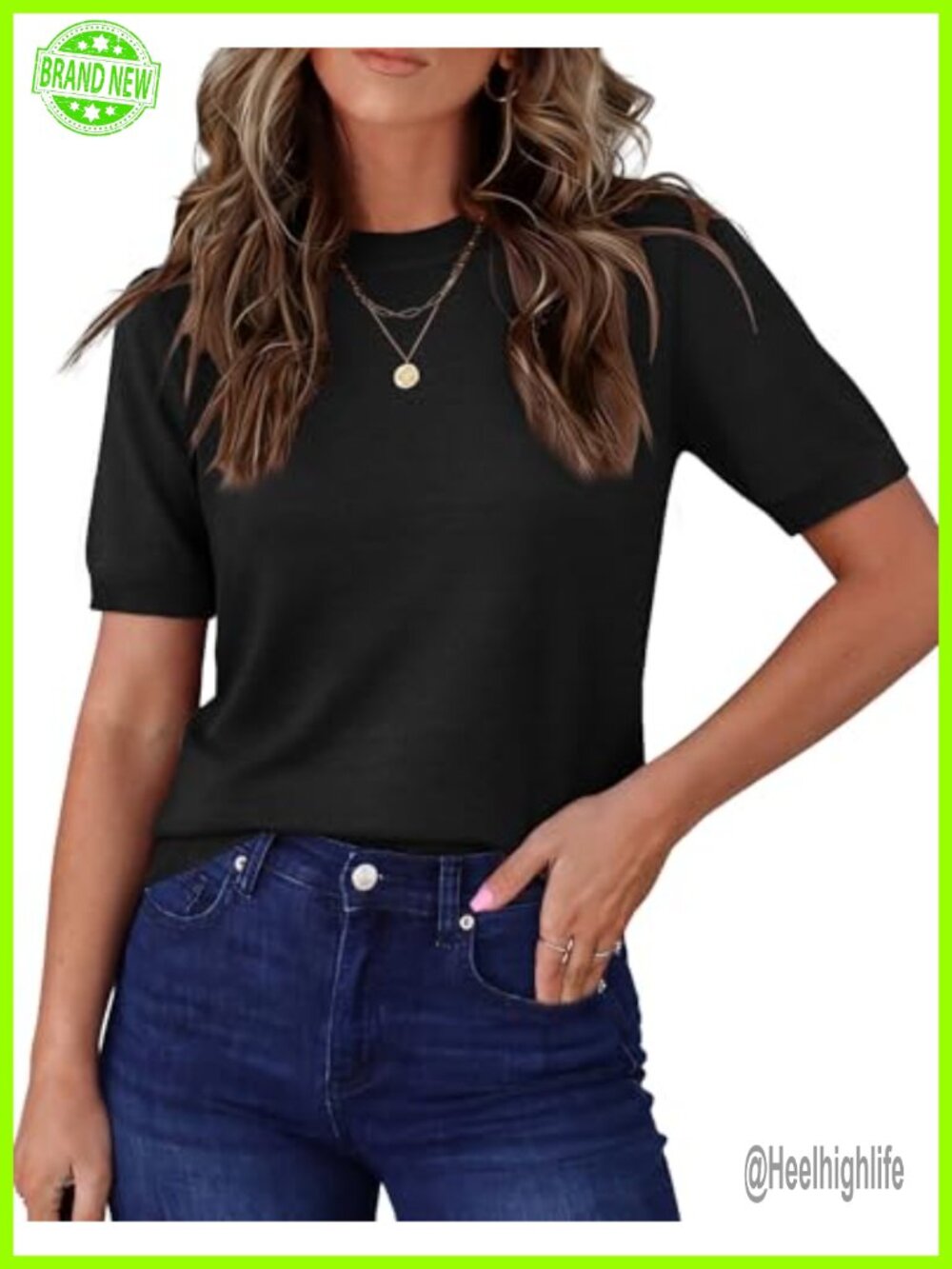 Short Sleeve Sweater Pullover Crew Neck Business Casual Top